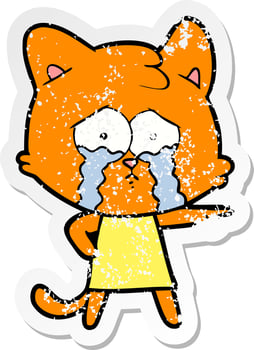 distressed sticker of a cartoon crying cat vector
