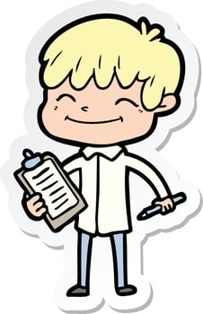 sticker of a cartoon happy boy vector