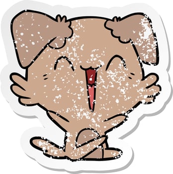 distressed sticker of a happy little dog cartoon vector