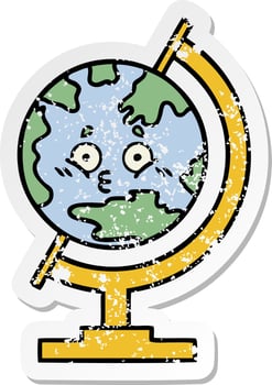 distressed sticker of a cute cartoon globe of the world vector