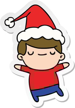 christmas sticker cartoon of kawaii boy vector