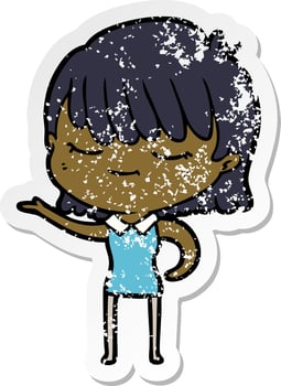 distressed sticker of a cartoon woman vector
