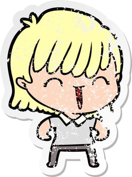 distressed sticker of a cartoon woman vector