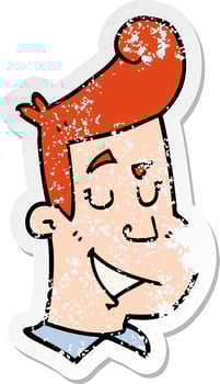 distressed sticker of a cartoon happy man vector