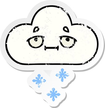 distressed sticker of a cute cartoon snow cloud vector