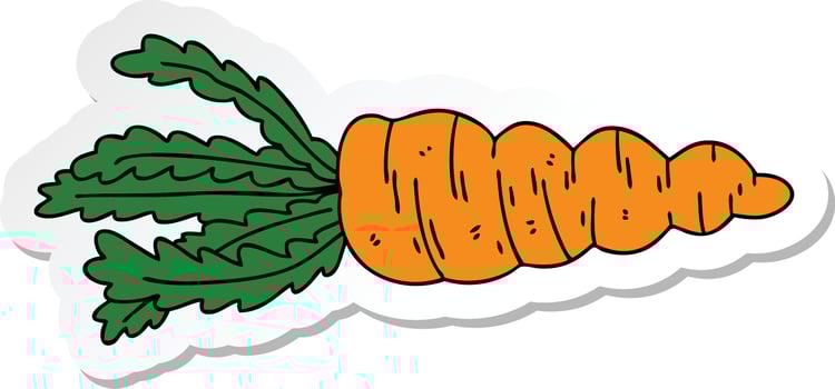 sticker of a quirky hand drawn cartoon carrot vector