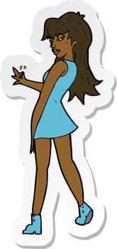 sticker of a cartoon woman posing in dress vector