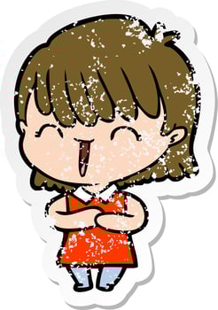 distressed sticker of a cartoon woman vector