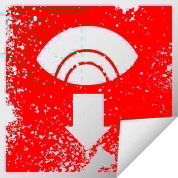 distressed square peeling sticker symbol eye pointing down vector