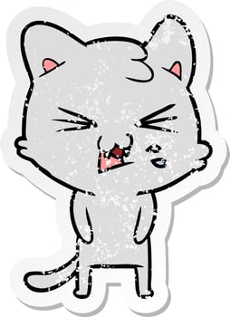 distressed sticker of a cartoon hissing cat vector