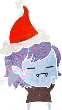 retro cartoon of a undead vampire girl wearing santa hat vector