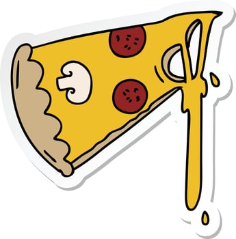 sticker of a quirky hand drawn cartoon slice of pizza vector