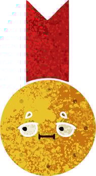 retro illustration style cartoon gold medal vector