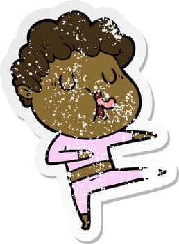 distressed sticker of a cartoon man singing vector