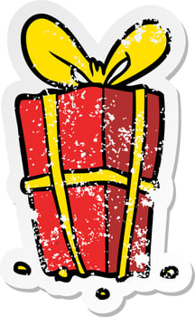 distressed sticker of a cartoon xmas present vector