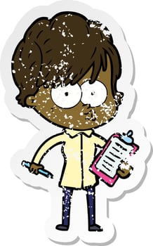distressed sticker of a cartoon woman vector