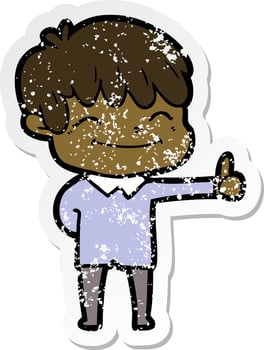 distressed sticker of a cartoon happy boy vector