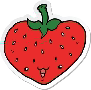 sticker of a cartoon strawberry vector