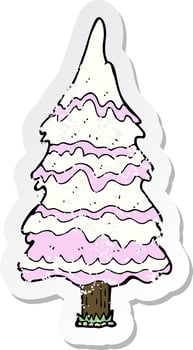 retro distressed sticker of a cartoon pink snowy tree vector