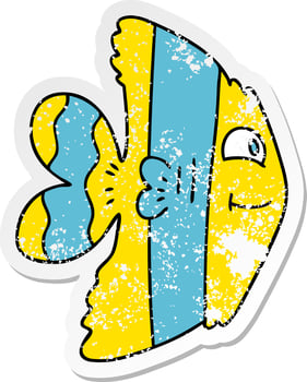 distressed sticker of a quirky hand drawn cartoon fish vector