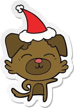 sticker cartoon of a dog pointing wearing santa hat vector