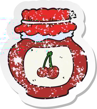 retro distressed sticker of a cartoon cherry jam vector