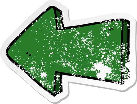 distressed sticker of a cartoon pointing arrow vector