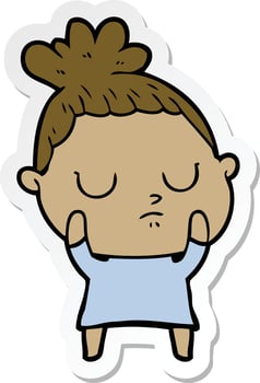 sticker of a cartoon calm woman vector