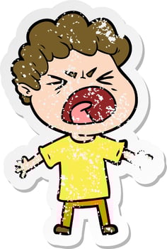 distressed sticker of a cartoon furious man vector