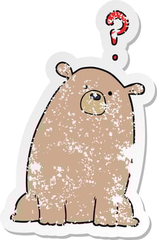 distressed sticker of a cartoon curious bear vector