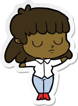 sticker of a cartoon indifferent woman vector
