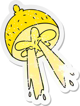 distressed sticker of a quirky hand drawn cartoon lemon vector