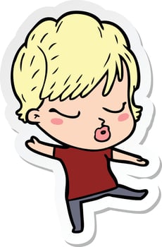 sticker of a cartoon woman with eyes shut vector
