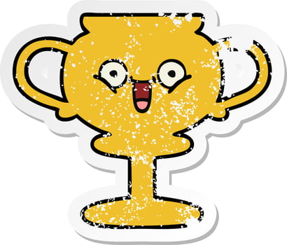 distressed sticker of a cute cartoon trophy vector