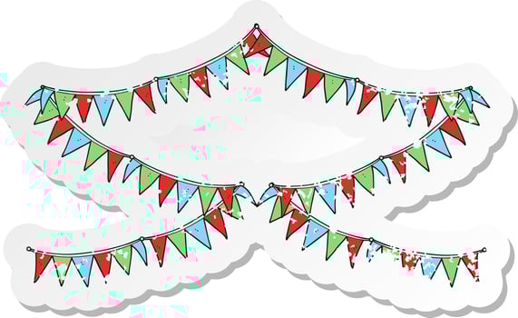 retro distressed sticker of a cartoon bunting flags vector