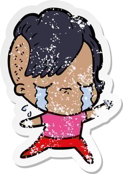 distressed sticker of a cartoon crying girl vector