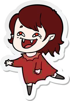 sticker of a cartoon laughing vampire girl vector