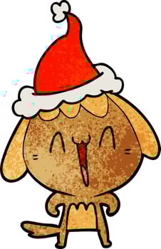 cute textured cartoon of a dog wearing santa hat vector