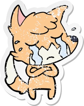 distressed sticker of a crying fox cartoon vector