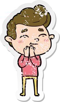 distressed sticker of a happy cartoon man vector