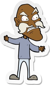 sticker of a cartoon angry old man vector