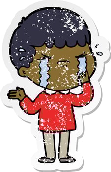distressed sticker of a cartoon man crying vector