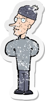 retro distressed sticker of a cartoon man wearing winter hat vector