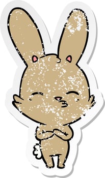 distressed sticker of a curious bunny cartoon vector