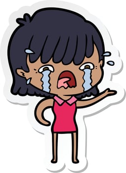 sticker of a cartoon girl crying vector