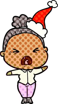 comic book style illustration of a angry old woman wearing santa hat vector