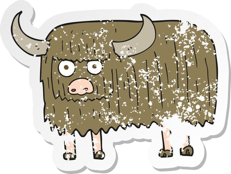retro distressed sticker of a cartoon hairy cow vector