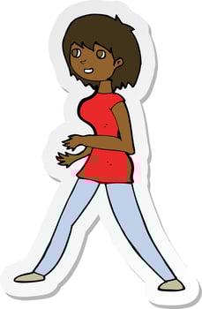 sticker of a cartoon woman walking vector