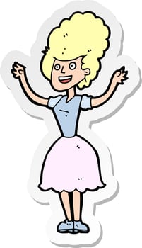 sticker of a cartoon happy 1950s woman vector