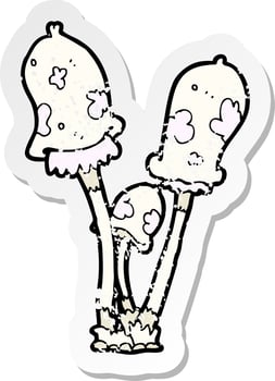 retro distressed sticker of a cartoon mushroom vector